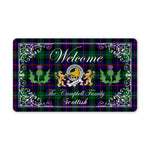 Doormat - Welcome Mat Scottish Clan Badge Campbell Of Cawdor Modern Tartan Door Mat, Plaid Doormat With Thistle and Two Lion Scottish