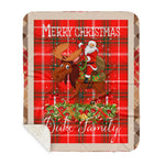 Personalized Gift Plaid Tartan Blanket Clan Duke Of Rothesay With Moose Lover Xmas Gift Santa Riding Buffalo Plaid Christmas Sherpa Blanket