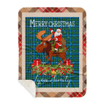 Personalized Gift Plaid Tartan Blanket Clan Lyon With Moose Lover Xmas Gift Santa Riding Buffalo Plaid Christmas Sherpa Blanket
