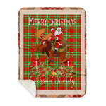Personalized Gift Plaid Tartan Blanket Clan Grierson With Moose Lover Xmas Gift Santa Riding Buffalo Plaid Christmas Sherpa Blanket