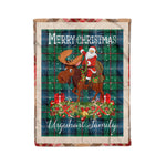 Personalized Gift Plaid Tartan Blanket Clan Urquhart Ancient With Moose Lover Xmas Gift Santa Riding Christmas Fleece Blanket