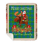 Personalized Gift Plaid Tartan Blanket Clan Johnston With Moose Lover Xmas Gift Santa Riding Buffalo Plaid Christmas Sherpa Blanket