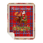 Personalized Gift Plaid Tartan Blanket Clan Inverness District With Moose Lover Xmas Gift Santa Riding Buffalo Plaid Christmas Sherpa Blanket