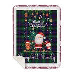 Personalized Gift Tartan Plaid Blanket Clan Campbell Of Cawdor Modern With Funny Santa Snowman Reindeer Merry Christmas Gift Sherpa Blanket, blue plaid sherpa blanket,blue tartan sherpa blanket,Buchan,buffalo plaid sherpa blanket,christmas sherpa blanket,Christmas Throw Blanket