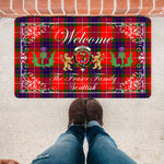 Doormat - Welcome Mat Scottish Clan Fraser Modern Tartan Door Mat, Plaid Doormat With Thistle and Two Lion Scottish