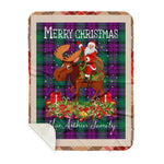 Personalized Gift Plaid Tartan Blanket Clan MacArthur Milton With Moose Lover Xmas Gift Santa Riding Buffalo Plaid Christmas Sherpa Blanket