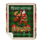 Personalized Gift Plaid Tartan Blanket Clan Primrose With Moose Lover Xmas Gift Santa Riding Buffalo Plaid Christmas Sherpa Blanket