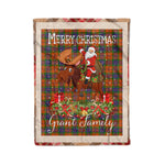 Personalized Gift Plaid Tartan Blanket Clan Grant of Edinchat With Moose Lover Xmas Gift Santa Riding Christmas Fleece Blanket