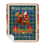 Personalized Gift Plaid Tartan Blanket Clan Smith Ancient With Moose Lover Xmas Gift Santa Riding Buffalo Plaid Christmas Sherpa Blanket