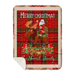 Personalized Gift Plaid Tartan Blanket Clan MacNeacail With Moose Lover Xmas Gift Santa Riding Plaid Christmas Sherpa Blanket