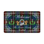 Doormat - Welcome Mat Scottish Clan Badge Fraser Hunting Ancient Tartan Door Mat, Plaid Doormat With Thistle and Two Lion Scottish