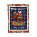 Personalized Gift Plaid Tartan Blanket Clan Navy Royal With Moose Lover Xmas Gift Santa Riding Christmas Fleece Blanket