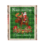 Personalized Gift Plaid Tartan Blanket Clan Blane With Moose Lover Xmas Gift Santa Riding Christmas Fleece Blanket