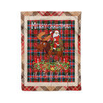 Personalized Gift Plaid Tartan Blanket Clan MacDuff Modern With Moose Lover Xmas Gift Santa Riding Christmas Fleece Blanket