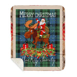Personalized Gift Plaid Tartan Blanket Clan MacKay Ancient With Moose Lover Xmas Gift Santa Riding Buffalo Plaid Christmas Sherpa Blanket