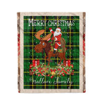 Personalized Gift Plaid Tartan Blanket Clan Wallace Hunting With Moose Lover Xmas Gift Santa Riding Christmas Fleece Blanket