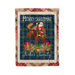 Personalized Gift Plaid Tartan Blanket Clan Forbes Ancient With Moose Lover Xmas Gift Santa Riding Christmas Fleece Blanket