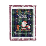 Personalized Gift Tartan Plaid Blanket Clan MacKenzie Modern Blue With Funny Santa Snowman Reindeer Merry Christmas Fleece Blanket, Home Living Room, Plaid Blanket, Tartan Blanket, Scottish Blanket, Buffalo fleece blanket, Christmas Blanket