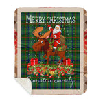 Personalized Gift Plaid Tartan Blanket Clan Cranston Modern With Moose Lover Xmas Gift Santa Riding Buffalo Plaid Christmas Sherpa Blanket