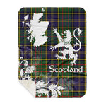 Sherpa Blanket - Tartan Blanket Thistle and Lion Scottish Clan MacMillan Hunting Modern Plaid Blanket, plaid sherpa blanket queen,purple sherpa blanket,queen sherpa blanket,queen size sherpa blanket,red sherpa blanket,scottish tartan blankets,sherpa blanket,sherpa christmas blanket