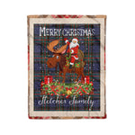 Personalized Gift Plaid Tartan Blanket Clan Fletcher of Dunans With Moose Lover Xmas Gift Santa Riding Christmas Fleece Blanket