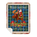 Personalized Gift Plaid Tartan Blanket Clan Smith Ancient With Moose Lover Xmas Gift Santa Riding Buffalo Plaid Christmas Sherpa Blanket