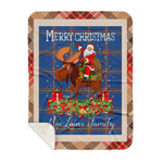 Personalized Gift Plaid Tartan Blanket Clan MacLaine of Loch Buie Blue With Moose Lover Xmas Gift Santa Riding Plaid Christmas Sherpa Blanket
