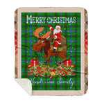 Personalized Gift Plaid Tartan Blanket Clan Henderson With Moose Lover Xmas Gift Santa Riding Buffalo Plaid Christmas Sherpa Blanket