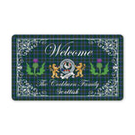 Doormat - Welcome Mat Scottish Clan Badge Cockburn Modern Tartan Door Mat, Plaid Doormat With Thistle and Two Lion Scottish