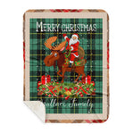 Personalized Gift Plaid Tartan Blanket Clan Wallace Ancient With Moose Lover Xmas Gift Santa Riding Buffalo Plaid Christmas Sherpa Blanket