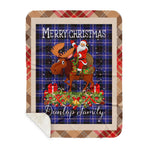 Personalized Gift Plaid Tartan Blanket Clan Dunlop With Moose Lover Xmas Gift Santa Riding Buffalo Plaid Christmas Sherpa Blanket