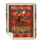 Personalized Gift Plaid Tartan Blanket Clan Crosby With Moose Lover Xmas Gift Santa Riding Buffalo Plaid Christmas Sherpa Blanket