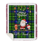 Personalized Gift Tartan Plaid Blanket Clan Rollo With Funny Santa Snowman Reindeer Merry Christmas Gift Sherpa Blanket, blue plaid sherpa blanket,blue tartan sherpa blanket,Buchan,buffalo plaid sherpa blanket,christmas sherpa blanket,Christmas Throw Blanket