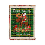 Personalized Gift Plaid Tartan Blanket Clan Wallace Hunting With Moose Lover Xmas Gift Santa Riding Christmas Fleece Blanket