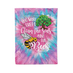 Scotstee Shop - Scotstee Shop Blanket Bees Hug More Trees Clean Our Seas Save The Bees Environment Pink Heart Tie Dye Rainbow Hippie Fleece Blanket