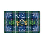 Doormat - Welcome Mat Scottish Clan Davidson Of Tulloch Tartan Door Mat, Plaid Doormat With Thistle and Two Lion Scottish