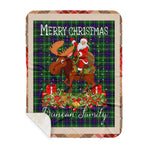 Personalized Gift Plaid Tartan Blanket Clan Duncan Modern With Moose Lover Xmas Gift Santa Riding Buffalo Plaid Christmas Sherpa Blanket