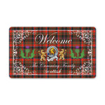 Doormat - Welcome Mat Scottish Clan Badge Cumming Hunting Weathered Tartan Door Mat, Plaid Doormat With Thistle and Two Lion Scottish