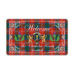 Doormat - Welcome Mat Scottish Clan Chisholm Ancient Tartan Door Mat, Plaid Doormat With Thistle and Two Lion Scottish