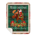 Personalized Gift Plaid Tartan Blanket Clan MacAlpine With Moose Lover Xmas Gift Santa Riding Buffalo Plaid Christmas Sherpa Blanket