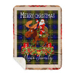 Personalized Gift Plaid Tartan Blanket Clan Muir With Moose Lover Xmas Gift Santa Riding Plaid Christmas Sherpa Blanket