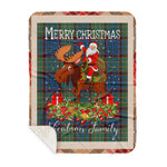 Personalized Gift Plaid Tartan Blanket Clan Nicolson Hunting Ancient With Moose Lover Xmas Gift Santa Riding Buffalo Plaid Christmas Sherpa Blanket