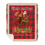 Personalized Gift Plaid Tartan Blanket Clan Drummond Modern With Moose Lover Xmas Gift Santa Riding Buffalo Plaid Christmas Sherpa Blanket