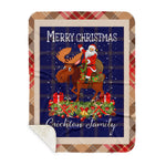 Personalized Gift Plaid Tartan Blanket Clan Crichton With Moose Lover Xmas Gift Santa Riding Buffalo Plaid Christmas Sherpa Blanket