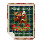 Personalized Gift Plaid Tartan Blanket Clan Spottiswood With Moose Lover Xmas Gift Santa Riding Buffalo Plaid Christmas Sherpa Blanket