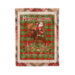 Personalized Gift Plaid Tartan Blanket Clan Grierson With Moose Lover Xmas Gift Santa Riding Christmas Fleece Blanket