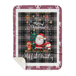 Personalized Gift Tartan Plaid Blanket Clan Moffat With Funny Santa Snowman Reindeer Merry Christmas Gift Sherpa Blanket, blue plaid sherpa blanket,blue tartan sherpa blanket,Buchan,buffalo plaid sherpa blanket,christmas sherpa blanket,Christmas Throw Blanket