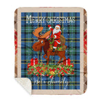 Personalized Gift Plaid Tartan Blanket Clan Weir Ancient With Moose Lover Xmas Gift Santa Riding Buffalo Plaid Christmas Sherpa Blanket