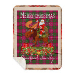 Personalized Gift Plaid Tartan Blanket Clan Crawford With Moose Lover Xmas Gift Santa Riding Buffalo Plaid Christmas Sherpa Blanket