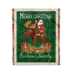 Personalized Gift Plaid Tartan Blanket Clan Erskine Hunting With Moose Lover Xmas Gift Santa Riding Christmas Fleece Blanket